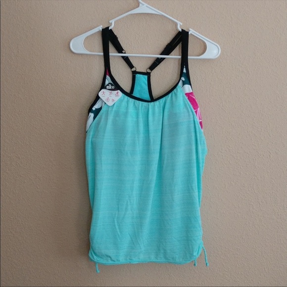 🔥ZEROXPOSUR🔥RUCHED TANKINI SWIM TOP SUN SMART SWIMSUIT AQUA BLUE XXL NWT - Picture 3 of 5